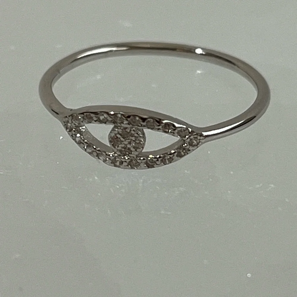SOLID 925 STERLING SILVER DAINTY EVIL EYE RING CUBIC ZIRCONIA